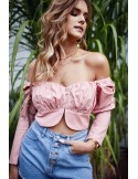 Bluza scurta cu decolteu inima, roz 4070 - Magazin online - Boutique